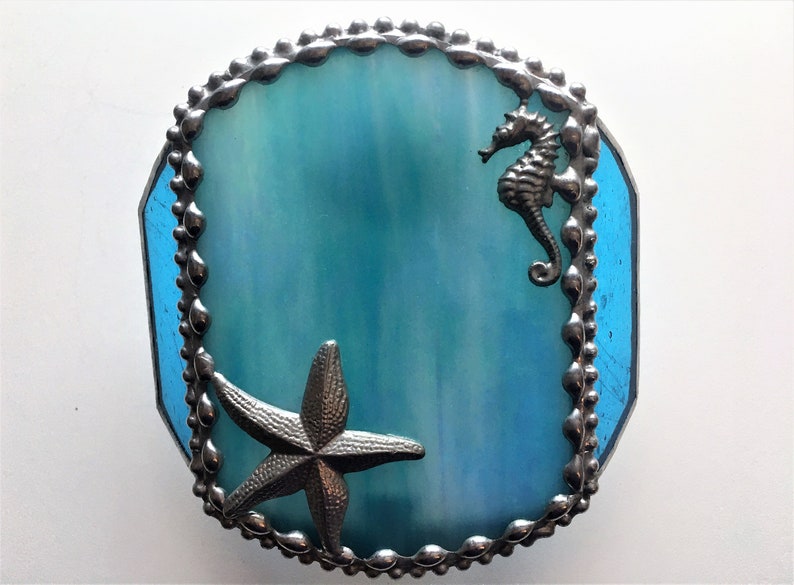 Stained Glass NightlightStarfishSeahorseTurquoiseHome DecorLightingNight LightsHandcraftedMade in USA image 9