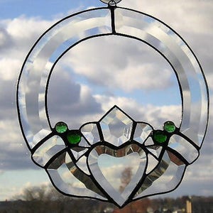 Large Beveled Glass Claddagh Suncatcher|Irish Suncatcher|Celtic|Friendship and Love|Handcrafted|Made in America