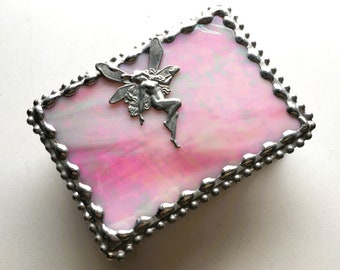 Stained Glass Jewelry Box|Trinket Box|Fairy|Fairy Jewelry Box|Pink|Jewelry|Jewelry Storage|Handcrafted|Made in USA