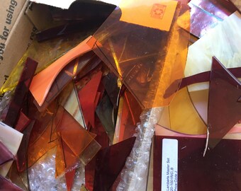 Stained Glass Scrap, Warm Color Mix, Red, Orange and Yellow Stained Glass, 3+Pounds, Best Price on Etsy!