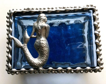 Stained Glass Mermaid Jewelry Box|Mermaid Gift|Beach Decor|Blue Jewelry Box|Gift for Her|Handcrafted|Made in USA