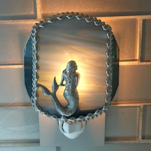 Stained Glass Mermaid Nightlight, Blue 2 Toned Glass|Home & Living, Lighting, Night Lights, Handcrafted, Mermaid Gift, Made in USA