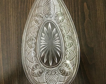 Vintage Clear Egg-Shaped Dish With Hearts; Textured Heart Motif