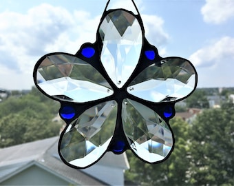 Crystal Flower Suncatcher|Teardrop Crystals|Rainbow Maker|Home & Living|Home Decor|Window Treatment|Handcrafted|Made in USA