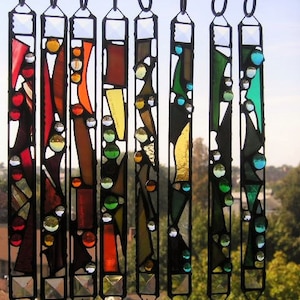 Stained Glass &quot;Rainbow Catcher&quot;|Original Designs|Each One Unique|Abstract with Crystals|OOAK|Glass Art|Handcrafted|Made in USA