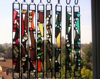 Stained Glass "Rainbow Catcher"|Original Designs|Each One Unique|Abstract with Crystals|OOAK|Glass Art|Handcrafted|Made in USA