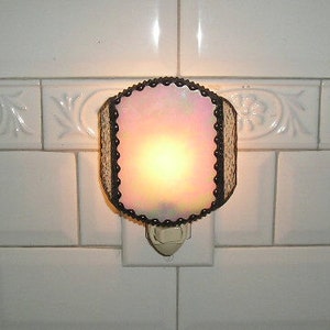 Stained Glass Nightlight|Home & Living|Lighting|Night Lights|White|Antique Beaded Finish|Handcrafted|Made in USA