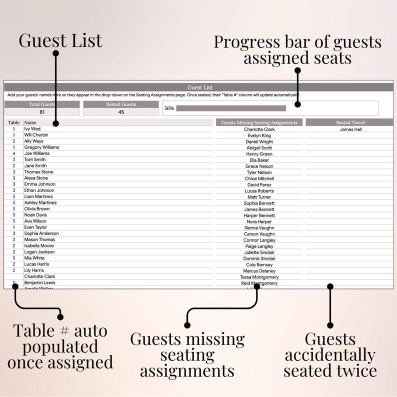 Wedding Seating Chart Template Google Sheets | Interactive Guest Table ...