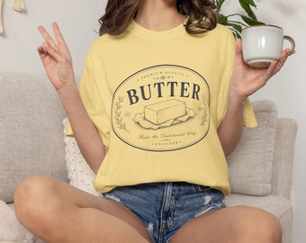 Butter Illustration T-Shirt | Retro Butter Logo, Farmhouse Kitchen Graphic