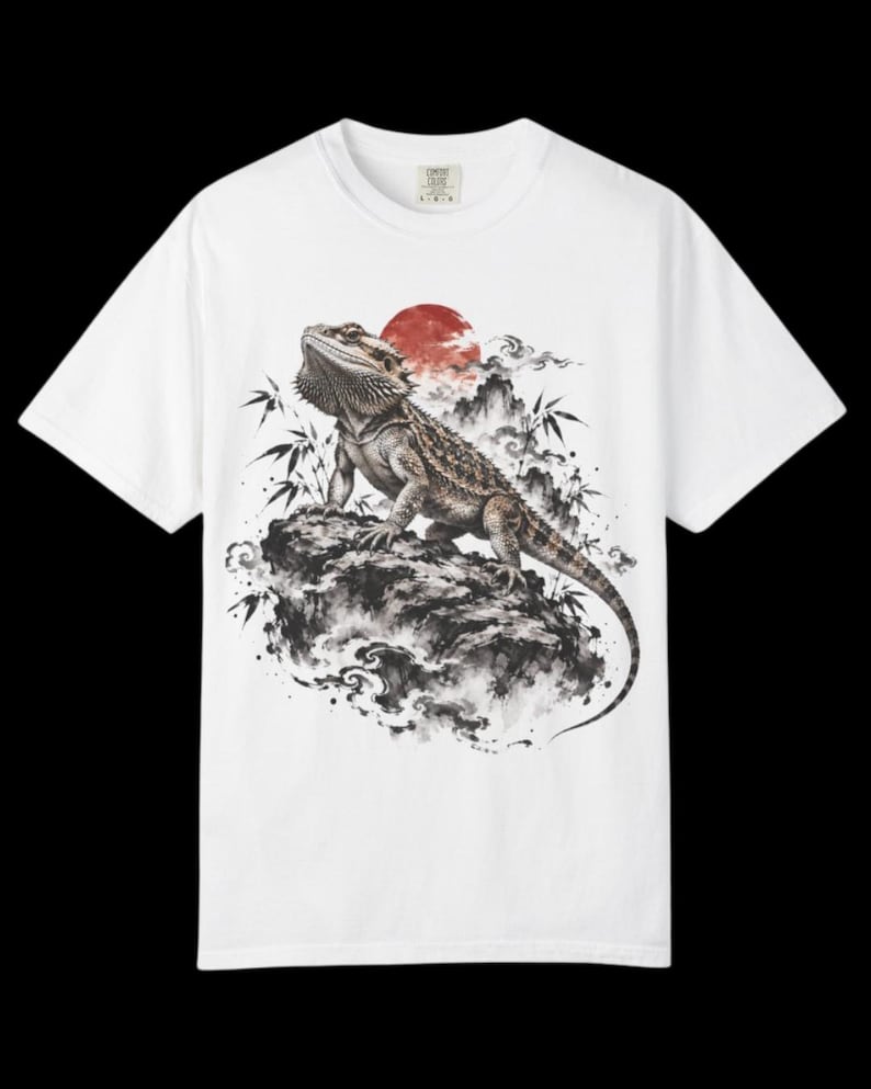 Bearded Dragon T-Shirt | Japanese Sumi-e Reptile Tee | Comfort Colors 1717 | Lizard Lover Gift image 2
