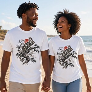 T-shirt met gesluierde kameleon | Japanse Sumi-e reptielen-T-shirt | Comfort Colors 1717 | Cadeau voor kameleonliefhebbers afbeelding 5