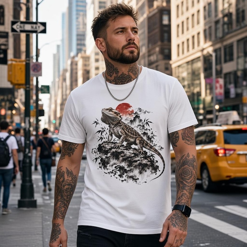Bearded Dragon T-Shirt | Japanese Sumi-e Reptile Tee | Comfort Colors 1717 | Lizard Lover Gift image 9