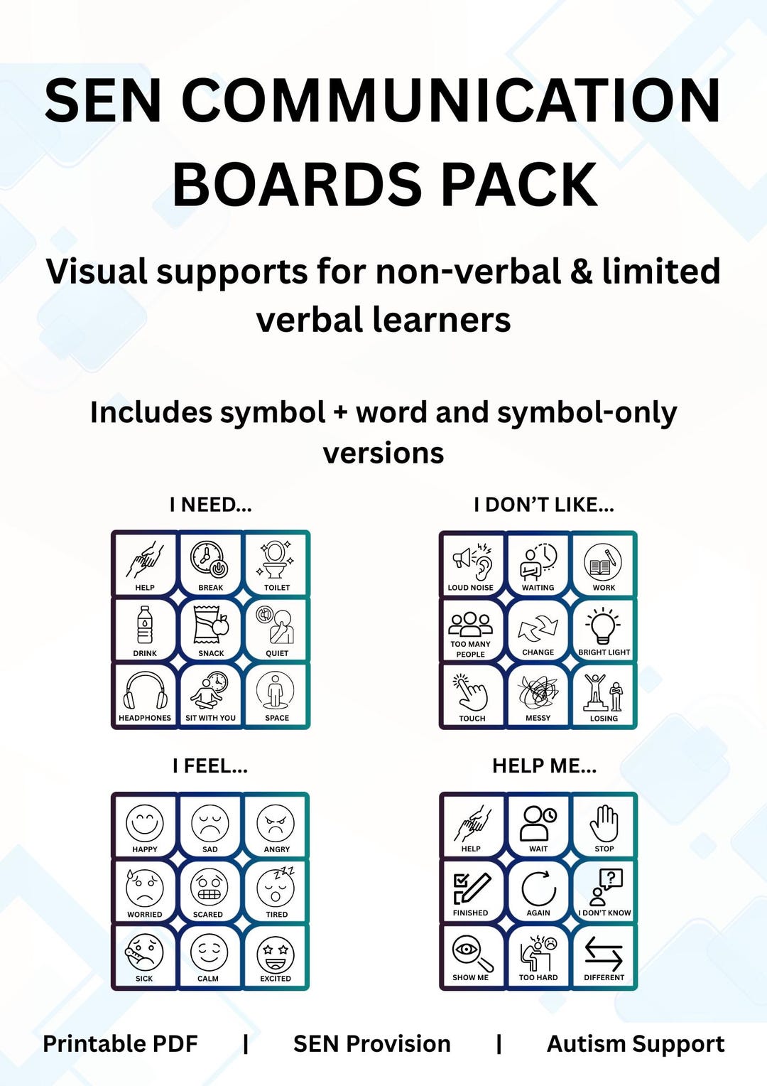 Autism Communication Boards | Visual Supports, Needs & Feelings ...