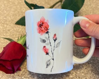 Taza con cita floral del mes de nacimiento, taza de café con rosas en acuarela, regalo para el Día de la Madre, cumpleaños, damas de honor, madre, hija, amiga, maestra, cerámica de 325 ml