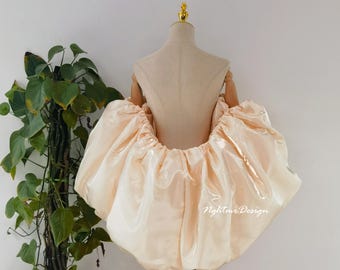 Dramatic Champagne Satin Bridal Cape, Custom Color Detachable Puff Sleeves Wedding Cape