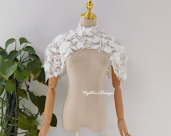 Detachable Floral Lace Shoulder Cape, 3D Flowery Bridal Cover-up Bolero Wedding Arm Cover