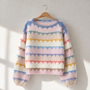 Sunny Striped Sweater Knitting Pattern, Scandinavian Style Pullover