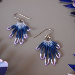 Navy and Purple Loop Fringe Earrings/ Hand Crocheted/Hand Dyed/Vintage Pattern