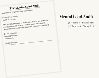 Mental Load Audit | Fillable PDF Worksheet for Overwhelm & Cognitive Clarity