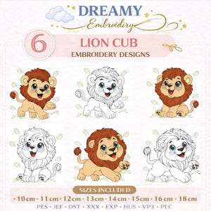 Cute Lion Embroidery Design Bundle, Baby Lion Machine Embroidery Pattern, Jungle Animal Embroidery File, Nursery Embroidery Design 8 sizes