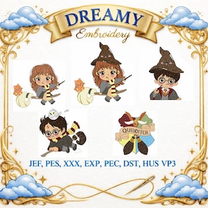 Wizard Kids Embroidery Design Bundle – Cute Magic School Characters – Quidditch – Machine Embroidery