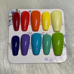 Handmade Colorful Press On Manicure | Rainbow Reusable Glue-On Set | Long Oval Design