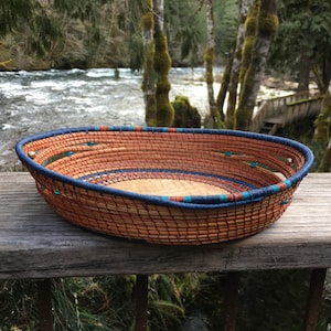 Decorative Pine Needle Basket with Exotic Hardwood image 1