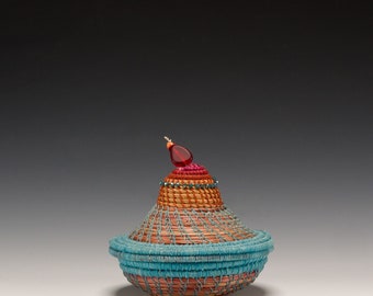 Turquoise Beaded Pine Needle Basket