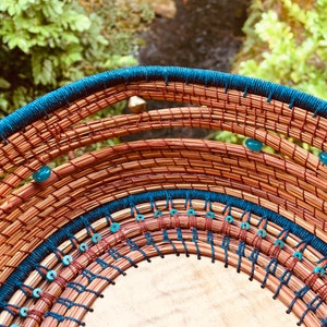 Decorative Pine Needle Basket with Exotic Hardwood image 6