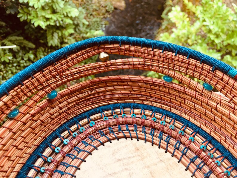 Decorative Pine Needle Basket with Exotic Hardwood image 6