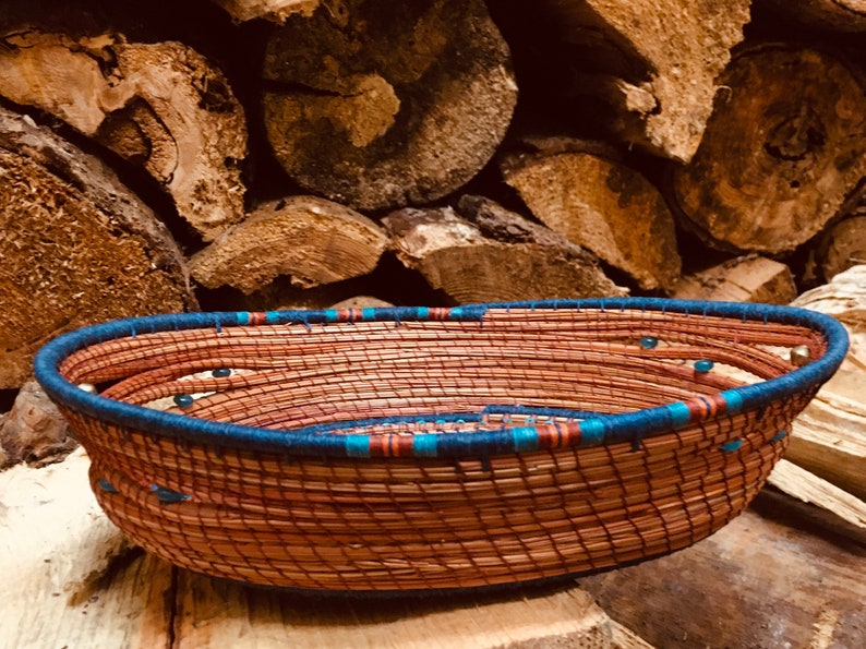 Decorative Pine Needle Basket with Exotic Hardwood image 7