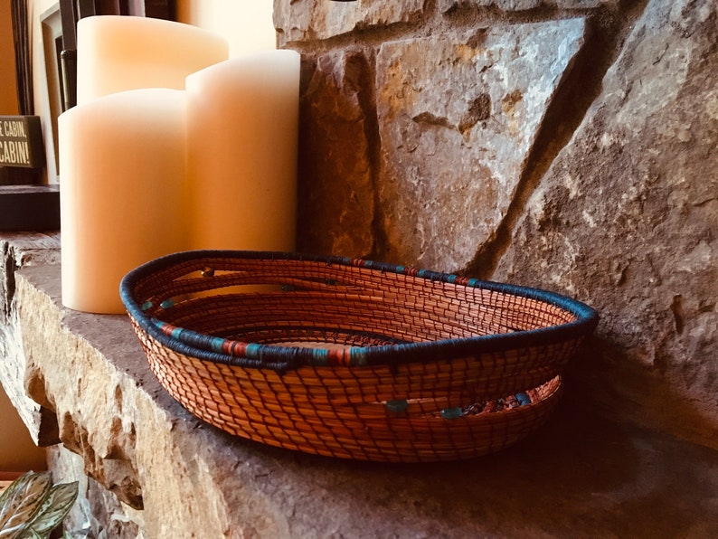 Decorative Pine Needle Basket with Exotic Hardwood image 5