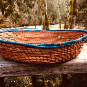 Decorative Pine Needle Basket with Exotic Hardwood image 3