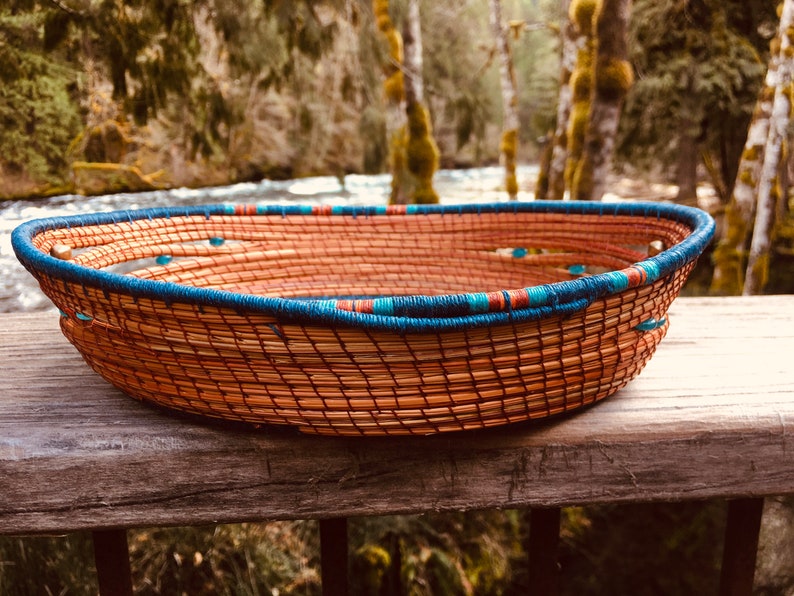 Decorative Pine Needle Basket with Exotic Hardwood image 3