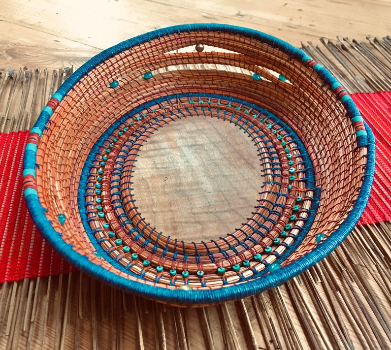 Decorative Pine Needle Basket with Exotic Hardwood image 10