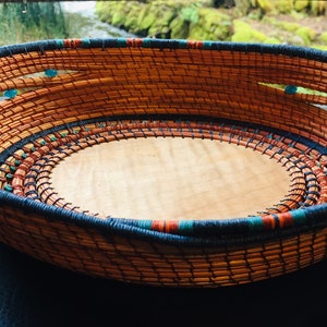 Decorative Pine Needle Basket with Exotic Hardwood image 2