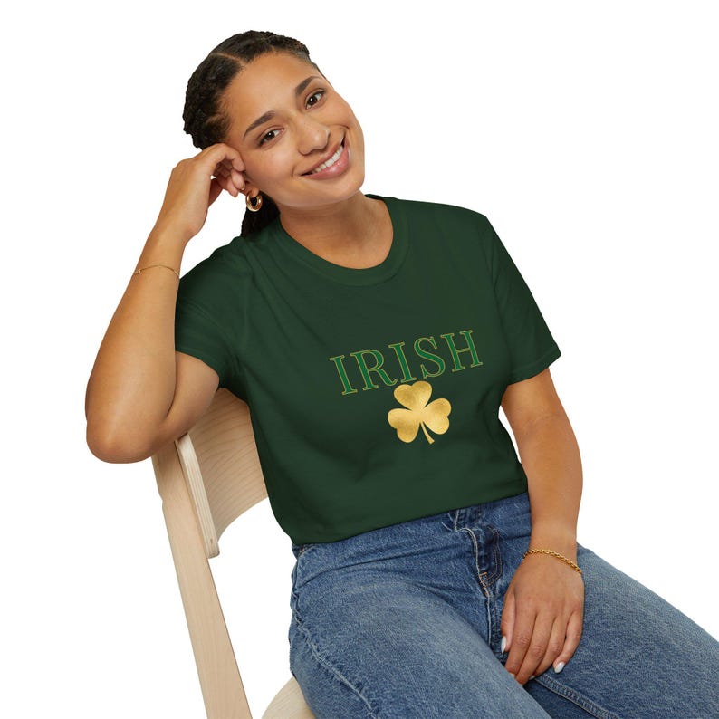 Irish shamrock tee | Irish T-Shirt with gold clover and 'Good Bye' back design image 1
