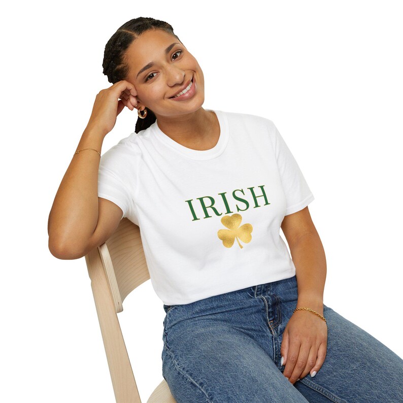 Irish shamrock tee | Irish T-Shirt with gold clover and 'Good Bye' back design image 2