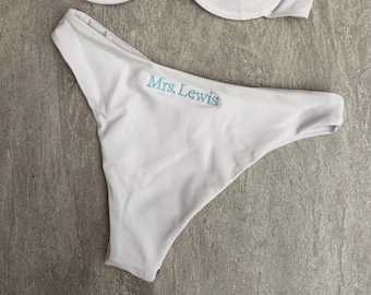Personalized Bridal Bikini Bottom | Custom Mrs | Honeymoon & Bachelorette Swimwear | Bride Gift