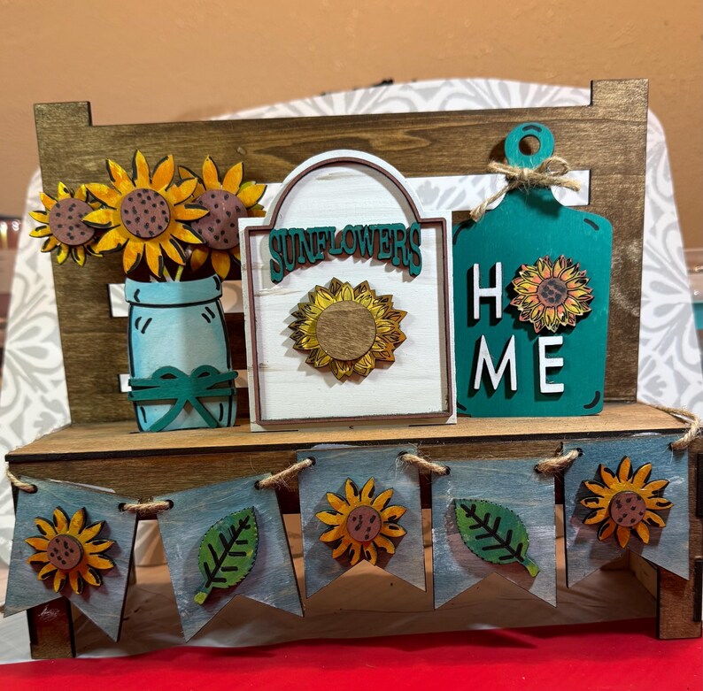 Sunflower Tiered Tray Decor Set Farmhouse Wooden Home Accents - Etsy