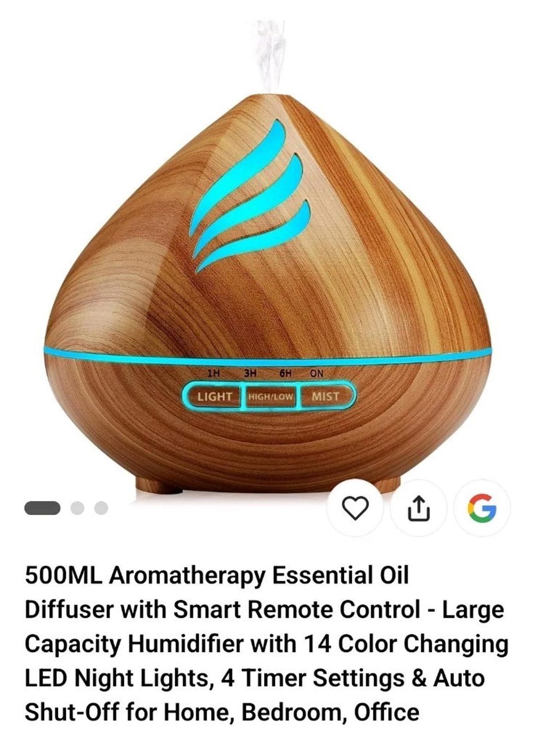 Essential Oil Scent Diffuser: 500ML Aroma Diffuser With Remote Control ...