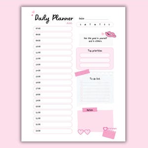 Agenda quotidien coquette Pretty Pink PDF imprimable (A4/US Letter) - Programme esthétique et agenda des choses à faire - Téléchargement numérique