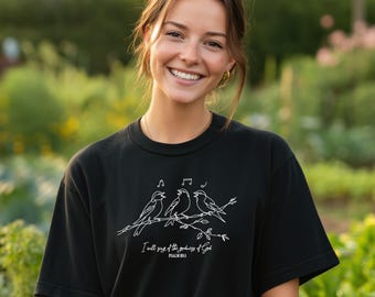 I Will Sing-Three Birds-Line Art T-Shirt | Psalm 89:1 Scripture, Worship Nature Design