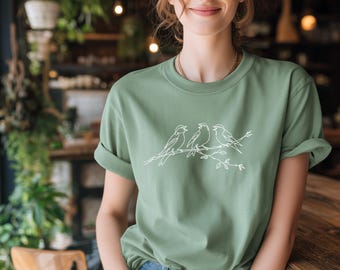 Three Birds‑Line Art | minimalist drawing, nature line illustration, perched artwork