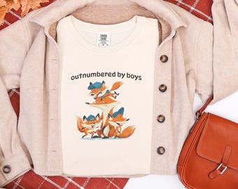 Outnumbered by Boys – Fox | silly mom design, family humor, Mother’s Day fox art