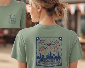 Lady Liberty Fireworks | patriotic 250th design, USA anniversary skyline, liberty pocket artwork