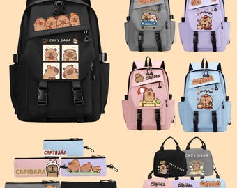 Capybara Backpack Set 3PCS – Cute Kawaii Animal School Bag, Kids Backpack Lunch Bag Pencil Case, Aesthetic Gift for Girls Boys