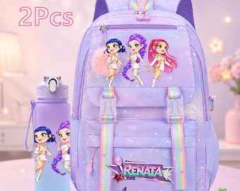 Personalized KPop Demon Hunters Backpack Set 2pcs, Custom Name School Bag, Anime Lunch Bag Water Bottle, Kids Backpack Gift, Renata Bag
