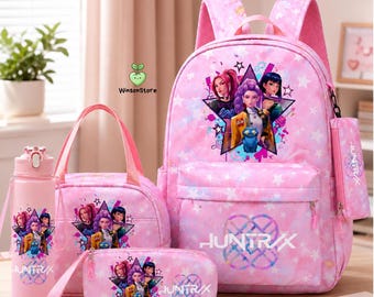 4PC K-Pop Demon Hunters Backpack Set – School Bag, Lunch Bag, Water Bottle & Pencil Case
