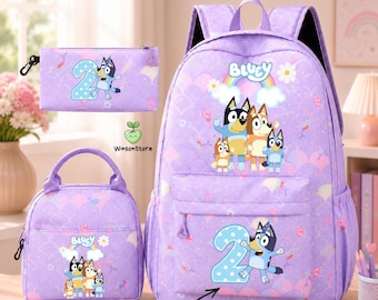 Bluey Personalized Backpack Set, Custom Age Bluey Backpack, Bluey School Bag, Birthday Backpack, Preschool Backpack, Bluey Gift for Kids